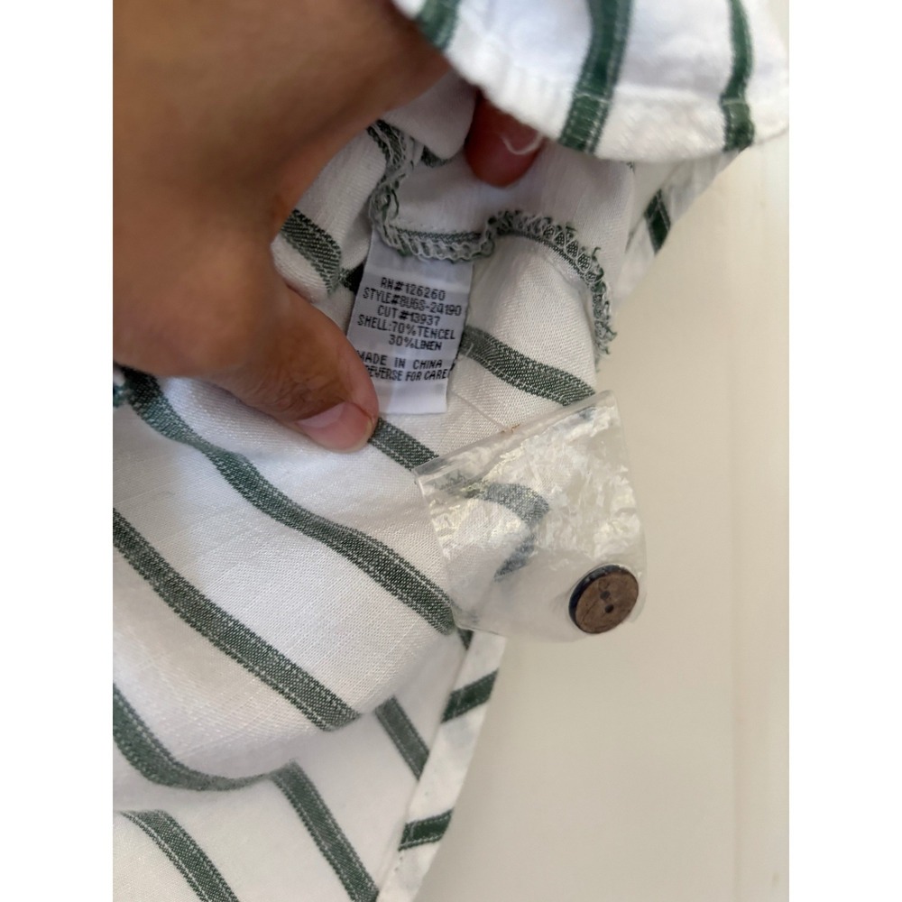 Velvet Heart Green White Striped Linen Blend Button Down Shirt M - Picture 5 of 7